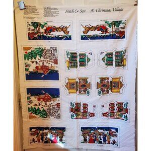 VTG Wamsutta Hallmark Stitch & Sew A CHRISTMAS VILLAGE fabric panel pillow scene